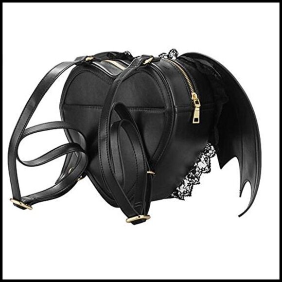 GOTHIC Black Leather Bat Heart Wings Backpack Punk Lace Purse Shoulder Bag NWT Amazon.com | NEEVAS Fashion Girl Gothic Black Bat Heart  main image 2